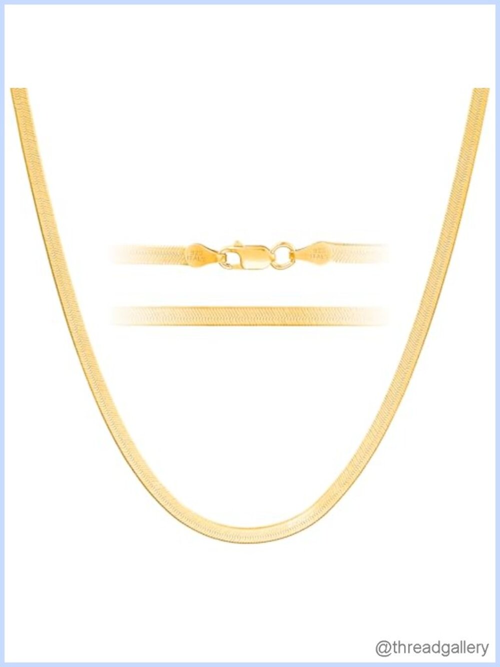 KISPER 24K Gold Plated 925 Sterling Silver Herringbone Necklace 18" Italy